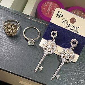 Crystal Key Earrings and Rings Set